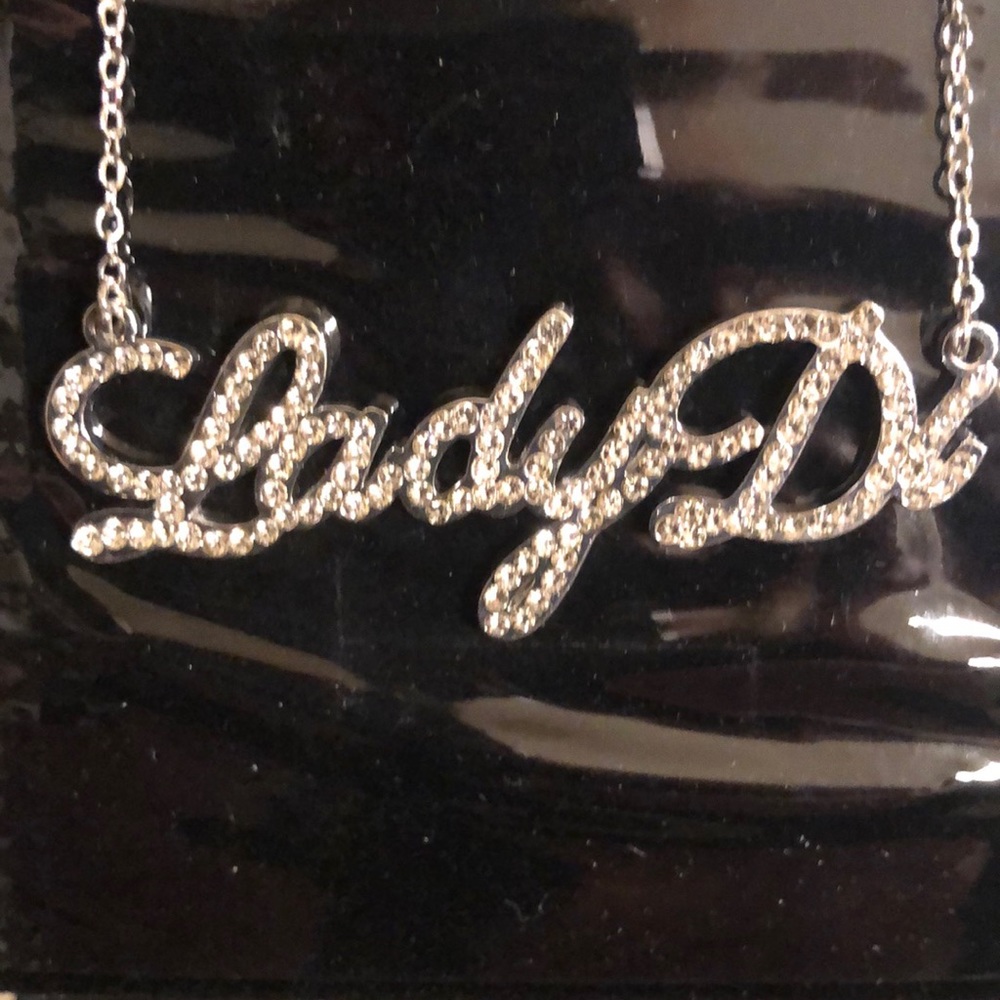 LADY DI Diamond Name Plate Silver Necklace